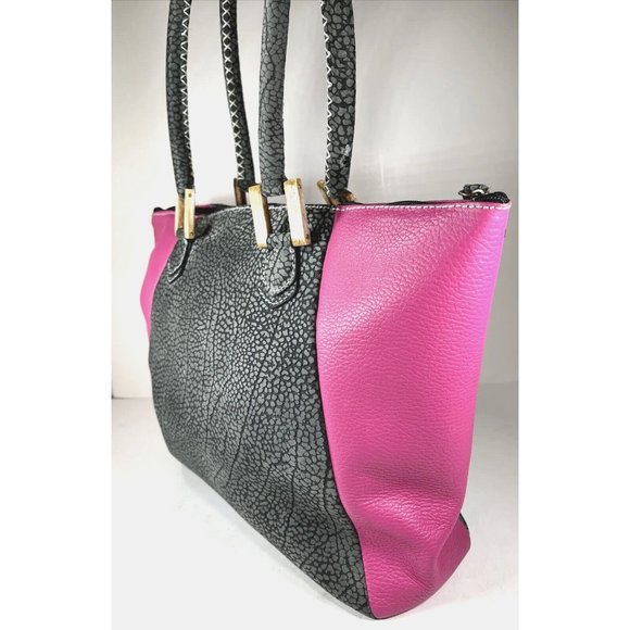 African Lily Pink and Gray Leather Tote Bag - Picture 6 of 16